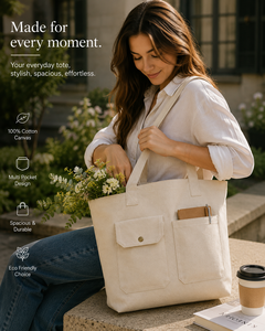 <b>Large</b> Fashion Cotton <b>Canvas</b> Tote <b>Bag</b> with Custom Logo Soft Shoulder Strap for Travel & Shopping Daily Carry - Product Image 3