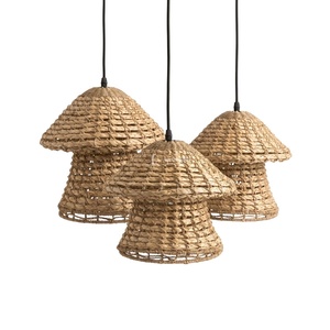Lámpara Colgante de Jacinto de Agua Tejida a Mano Viettimecraft, Estilo Asiático Minimalista, Transparente, Acabado Personalizado, Forma de Cono, para Interiores - Product Image 1