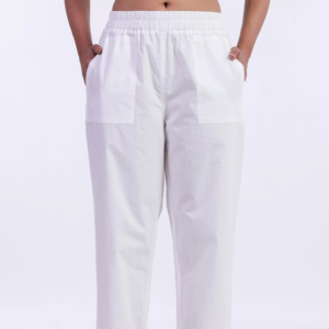 Pantalon droit en coton uni pour femme, taille haute élastique, motif floral, respirant, écologique, style vintage, idéal pour l'été (ODM) - Product Image 1