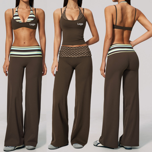 Ensembles de yoga tendance et luxueux, pantalon évasé à taille haute, respirant, séchage rapide, ensembles de yoga pour femmes - Product Image 1