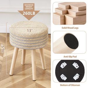 Solid Wood Legs Hand Weave Hyacinth Footrest Step Stool Natural Seagrass Ottoman Footstool Ottomans Pouf Handcrafted Foot Stool - Product Image 4