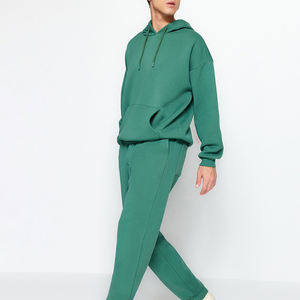 Conjunto de Dos Piezas de Sudadera con Capucha Extra Grande y Pantalones Deportivos Holgados con Logo Personalizado para Hombre, Traje Deportivo Verde 100% - Product Image 4