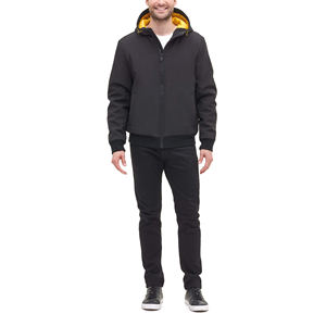 Blouson bomber noir à capuche pour homme, fermeture éclair, doublure polaire, coupe-vent décontracté, idéal pour l'automne - Product Image 5