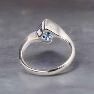 Princess Cut Aquamarine Ring Vintage Unique Engagement Ring Rose <b>Gold</b> Princess Cluster Bypass Wedding Ring - Product Image 6