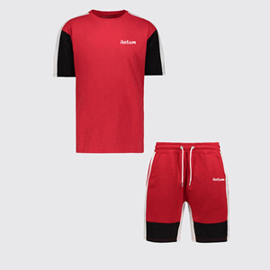 Sports Suit <b>Mens</b> <b>Summer</b> New Set Of Short-sleeved T-shirt Shorts Loose Round Neck Stitching Two-piece Suit - Product Image 3