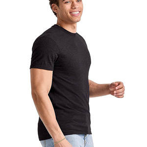 T-shirt en coton noir à manches courtes et col rond pour homme, coupe ajustée, décontracté, jersey basique, couleur unie, respirant, tricoté - Product Image 4