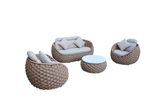 Ensemble de canapés de jardin contemporains en rotin PE avec coussins en mousse haute densité, meubles d'extérieur imperméables pour la maison - Product Image 5