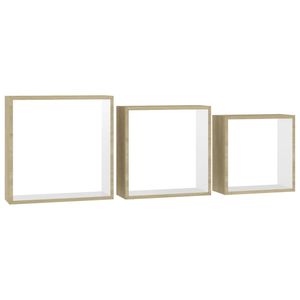 Set di 3 Mensole a Cubo da Parete in MDF Bianco e Rovere Sonoma, Dimensioni Piccole e Medie per Esposizione - Product Image 3