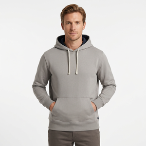 <b>Men's</b> Solid <b>Grey</b> French Terry <b>Hoodie</b> Pullover with Kangaroo Pocket Casual Autumn Sweatshirt - Product Image 3