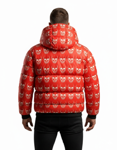 Blouson matelassé à capuche pour homme, imprimé crâne rouge, chaud pour l'hiver, style streetwear, personnalisable, vente en gros - Product Image 2