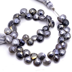 Perles de pierre précieuse naturelle Silverite noire facettées en forme de cœur, faites à la main, de qualité supérieure, pour bijoux DIY, bracelets, colliers, boucles d'oreilles - Product Image 1