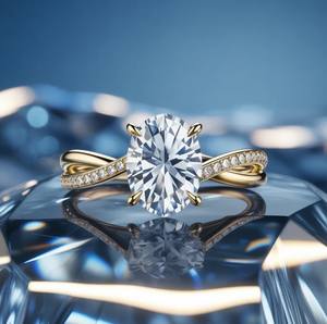 Anillo de Lujo de Plata de Ley con Moissanita de Corte Ovalado y Baño de Oro de 18K para Boda, Compromiso o Fiesta - Product Image 1