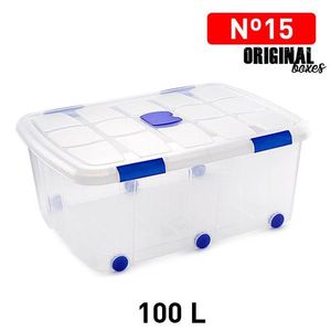 Scatole originali in plastica da 100 litri con coperchio e ruote per uso domestico - Product Image 1