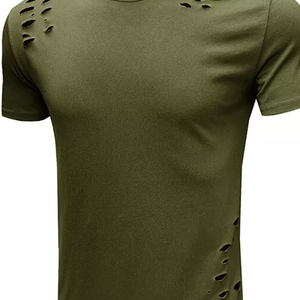 Camiseta de Moda para Hombre, Estilo Vintage, Desgastada, Informal, de Algodón, con Rasgaduras, Talla Grande - Product Image 6