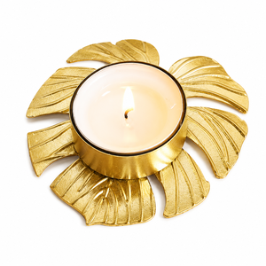 Portavelas de metal artesanal con diseño de hoja de helecho dorada para velas de té, soporte botánico para velas votivas, ideal para centros de mesa de boda y decoración festiva del hogar. - Product Image 5