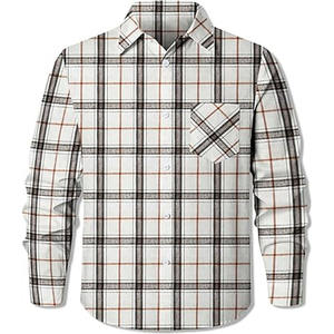 Chemise en flanelle à carreaux à manches longues pour homme, avec poche poitrine, blanche/grise/marron, décontractée, boutonnée, 100 % coton, pour l'automne, vente en gros - Product Image 1