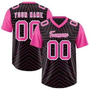 Camiseta de Fútbol Personalizada con Cuello en V Rosa y Negra, Sublimada, Absorbente de Humedad, Manga Corta, Unisex, Ropa Deportiva para Adultos, Patrón Geométrico - Product Image 1