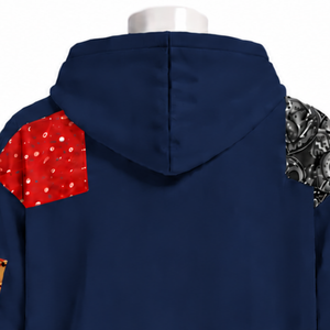 <b>Navy</b> <b>Blue</b> Tapestry Patchwork Zip Up Hoodie Oversized Full Zipper Printed Patch Hooded Sweatshirt Casual Streetwear <b>Jacket</b> - Product Image 5