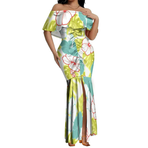 Nouvelle robe de soirée longue et élégante pour femme, style hawaïen, imprimé fleurs d'hibiscus, coupe sirène ajustée, avec fente, sur mesure - Product Image 2