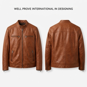 <b>Mens</b> Premium Cognac <b>Brown</b> Synthetic <b>Leather</b> Waterproof Eco-Friendly Breathable Winter Paneled Biker <b>Jacket</b> Custom Embossed Logo - Product Image 4