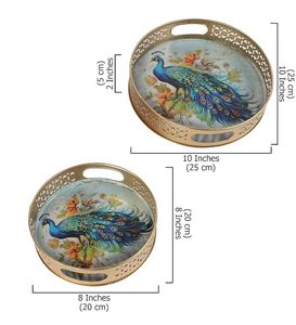 Plateau en métal avec impression émail de style Pichwai et motif floral, pot et porte-bougie assortis - Product Image 4