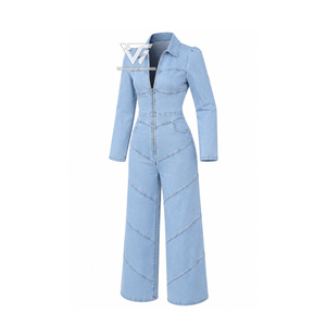 Mono vaquero ligero para mujer, manga larga, pierna ancha, cremallera frontal, informal, fabricante mayorista OEM ODM - Product Image 1