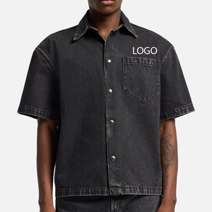 Clean Look Trendy Outdoor Wear With Front Pocket OEM Service Minimal Style Denim T Shirt With Turn <b>Down</b> Collar And Short Sleeves - Product Image 1