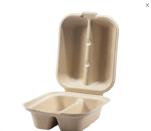 Eco Friendly Biodegradable Disposable Bagasse Meal Box <b>Lid</b> 850ml 1000ml Natural/White Oblong Compartment PFAS Free <b>Microwavable</b> - Product Image 3