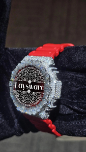 Laysware Luxury VVS Moissanite Watch Rhinestone Bezel Analog Digital Display <b>Red</b> Silicone Strap Unisex Hip Hop Watch - Product Image 3