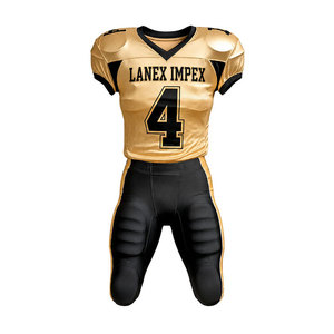 Nouvel ensemble maillot et pantalon de football américain pour homme, design or et noir, impression par sublimation, numéro 4, taille adulte, avec protections - Product Image 1