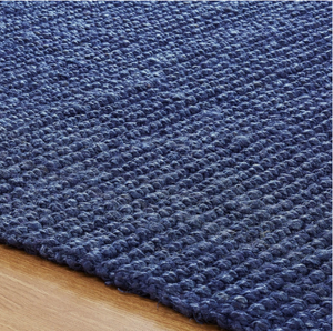 Alfombra de yute azul con borde festoneado, alfombra boho tejida a mano para sala de estar, dormitorio, hoteles, habitaciones comerciales - Product Image 2