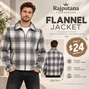 Veste en flanelle à carreaux pour homme de Rajputana Corporation, fermeture éclair, col rabattu, veste en flanelle zippée pour l'hiver, vêtement d'hiver décontracté - Product Image 1