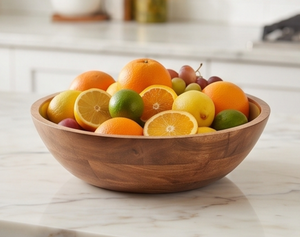 Bol en bois artisanal de qualité supérieure avec intérieur coloré et deux cuillères en bois pour servir la salade, vaisselle de cuisine moderne - Product Image 3