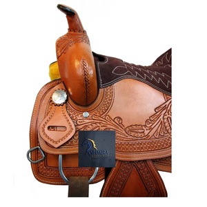 อานม้าหนังแท้ลายดอกไม้สไตล์ตะวันตก พร้อมตะกร้าหนังตกแต่งด้วยมือ สำหรับแข่งม้าบาร์เรลเรซซิ่ง  ตกแต่งด้วยโลหะคอนโชส์  ที่นั่งหนังกลับสีน้ำตาล ขนาด 10 นิ้ว ถึง 18 นิ้ว - Product Image 4