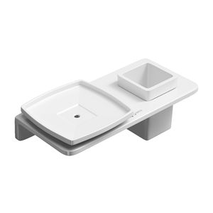 Double Layer Glass Soap Dish Wall Mounted Square Dual <b>Tray</b> Metal Holder Heavy Duty Bathroom Storage Rack Silver Finish Set - Product Image 1