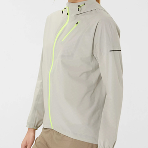 Light Gray Hooded Windproof Reflective <b>Safari</b> <b>Jacket</b> Neon Green Zipper Sporty Outdoor Wear Autumn Season Nylon Shell <b>Men's</b> - Product Image 2