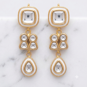 Pendientes de Lujo Chapados en Oro Thappa Kundan, Tradicionales con Esmalte Rojo Meenakari y Piedra Polki sin Cortar, Pendientes Colgantes para Novia India - Product Image 2