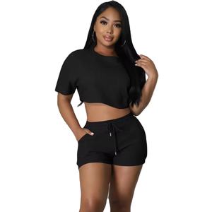 Ensembles 2 pièces pour femmes T-shirts décontractés et costume d'entraînement court Ensembles courts pour femmes Ensemble deux pièces shorts pour femmes - Product Image 1