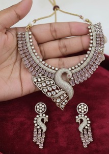 Luxury Peacock Necklace <b>Set</b> Gold Plated Brass CZ & Pink Stone <b>Bridal</b> <b>Jewelry</b> <b>Set</b> with Matching Earrings Traditional Indian - Product Image 5