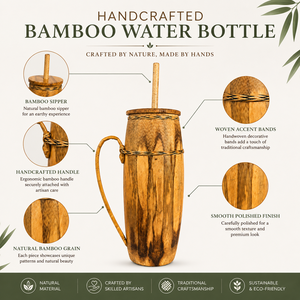 Bouteille d'eau écologique artisanale bohème en bambou, anti-fuite, avec embout en bambou, tasse de voyage réutilisable pour le camping et les activités de plein air - Product Image 5
