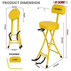 Tabouret de guitare à structure métallique 5Core, chaise rembourrée de 3,15 po avec dossier, siège musical pliable avec repose-pieds intégré - Product Image 6