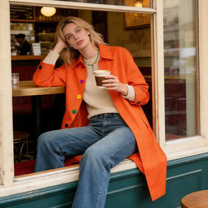 OFERTA ESPECIAL TEMU 2026 Camisa Naranja Oversize con Botones y Mangas Abullonadas Transpirables para Mujer, Primavera, Verano, Otoño, Estilo Urbano - Product Image 1