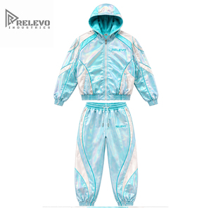 Ensemble survêtement homme personnalisé avec logo OEM, bleu clair holographique irisé, sweat-shirt à capuche entièrement zippé et pantalon de survêtement - Product Image 1