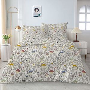 Set Copripiumino 3D Colorato Super King Size con Funghi, Morbido Set da Letto con Piante Selvatiche e Fiori, Estetico Set da Letto a 3 Pezzi con Funghi - Product Image 1