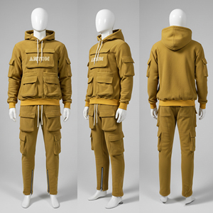 Chándal de invierno con capucha de corte regular, liso, transpirable y de peso pesado / Conjunto deportivo informal de moda para adulto, tallas grandes - Product Image 2