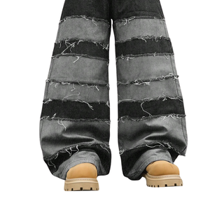 Pantalones Vaqueros de Mezclilla para Hombre, Corte Ancho, Cintura Media, con Parches, Ajuste Holgado, Transpirables, de Secado Rápido, Estilo Urbano, Lavado Enzimático, 100% Algodón - Product Image 5