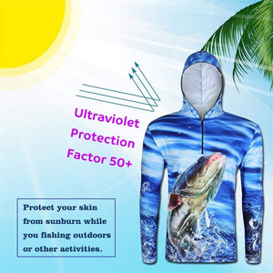 Wholesale Men's Teal Long Sleeve Hooded UV Protection Fishing Shirt Upf 50 Anti-Uv Solid Color Pullover T-Shirt - Product Image 4