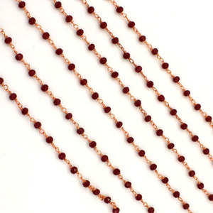 Chaîne de perles de grenat rouge style chapelet, pierres précieuses facettées de 2 mm, chaîne enroulée de fil doré pour la fabrication de bijoux, approvisionnement en gros - Product Image 3