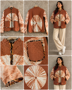 Abrigo Reversible con Capucha, Acolchado con Diseño de Puntos, 100% Algodón Orgánico, Cuello Alto, Manga Larga, para Todas las Temporadas, Cálido e Informal para Mujer - Product Image 4