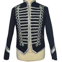 Veste d'Hussarde Noire en Laine de Haute Qualité pour Hommes avec Broderie Argentée et Style Uniforme Napoléonien Nouveau